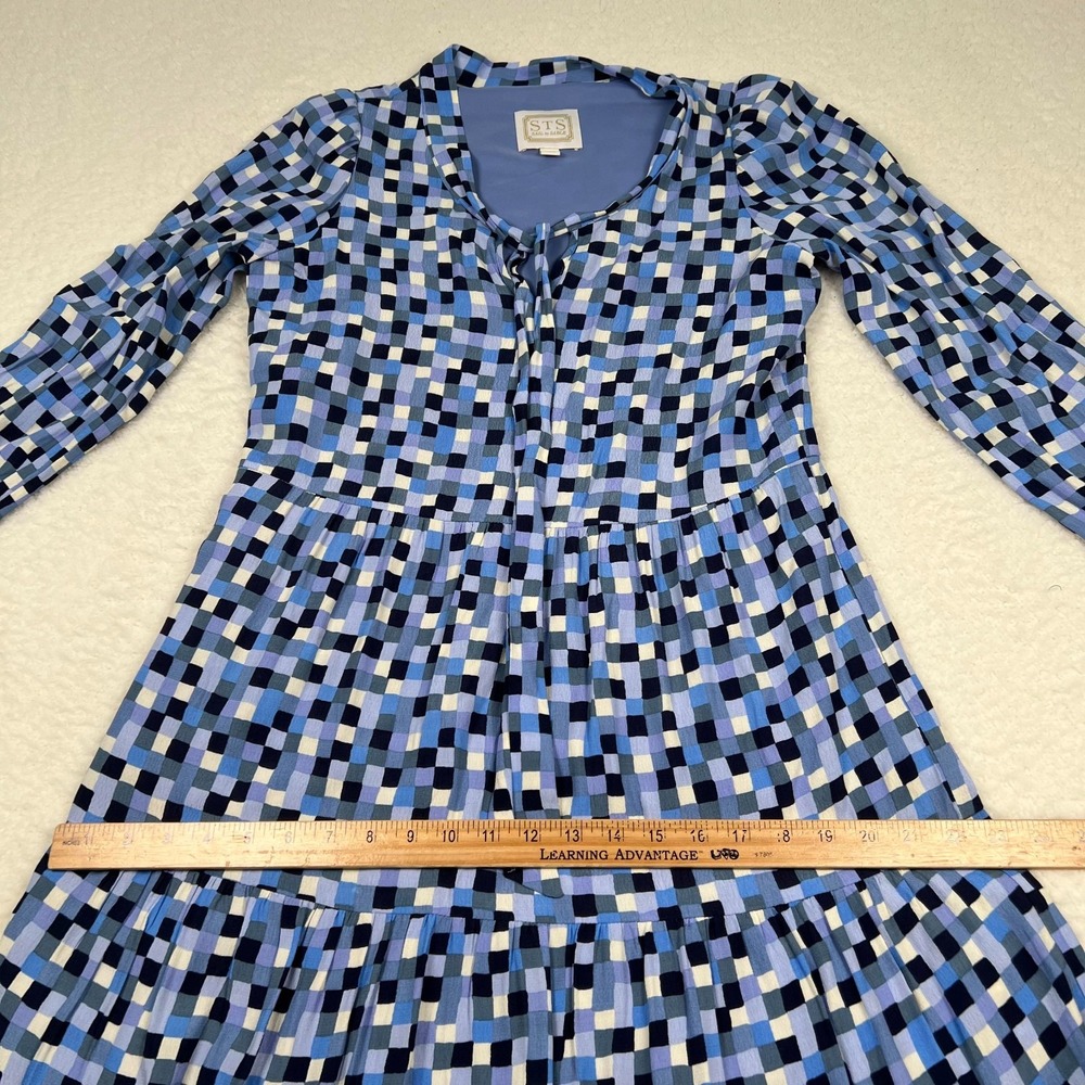STS Sail to Sable A Line Maxi Dress XS Tiered Check Beach Vacation‎ Blue Cruise - Picture 8 of 10